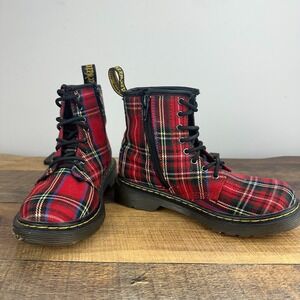 Dr Martens 1460‎ TARTAN J boots 8-eye 1 US  Bouncing Soles Red Plaid EUC